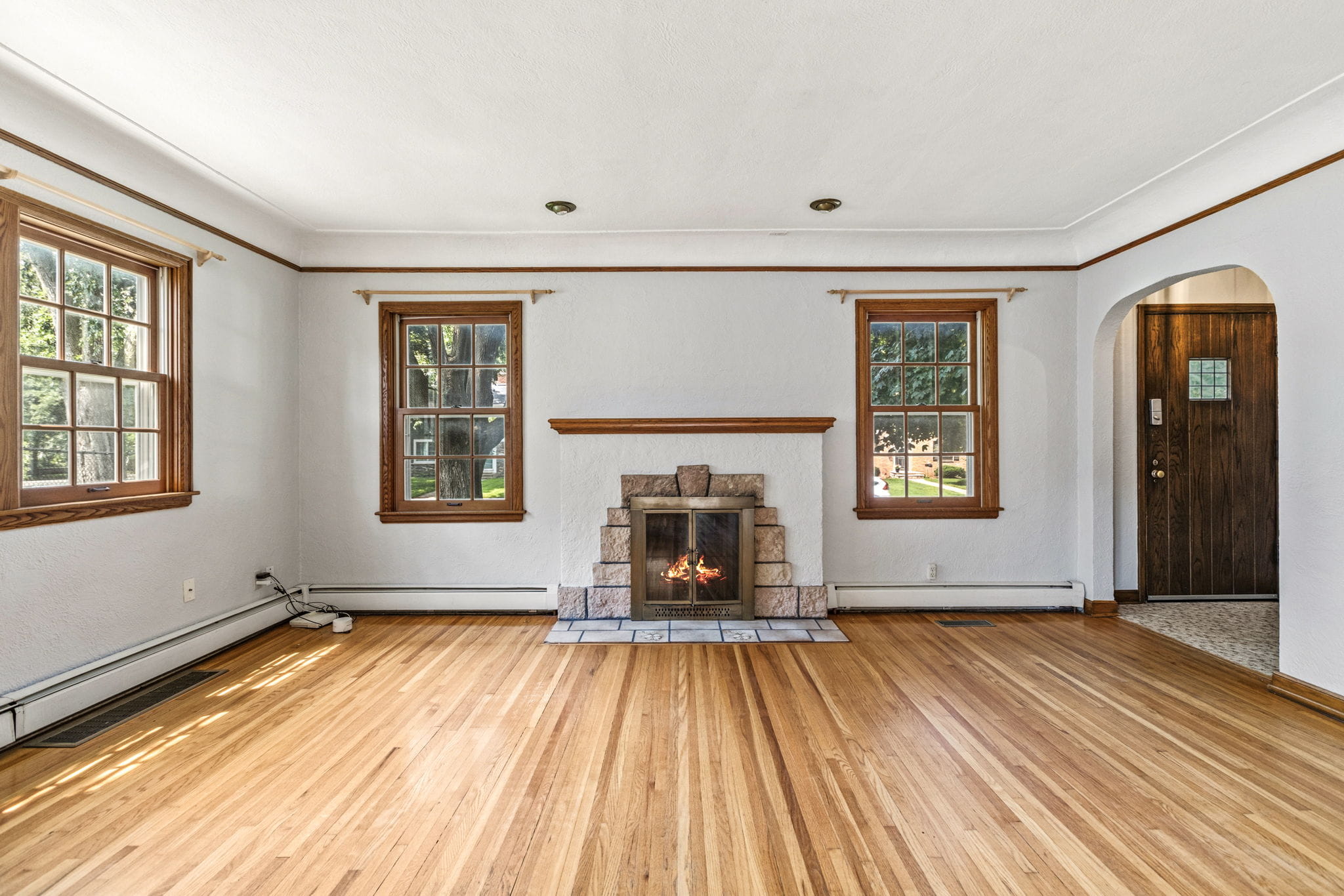 5537 13th Avenue South, Minneapolis, MN — living room with wood-burning fireplace